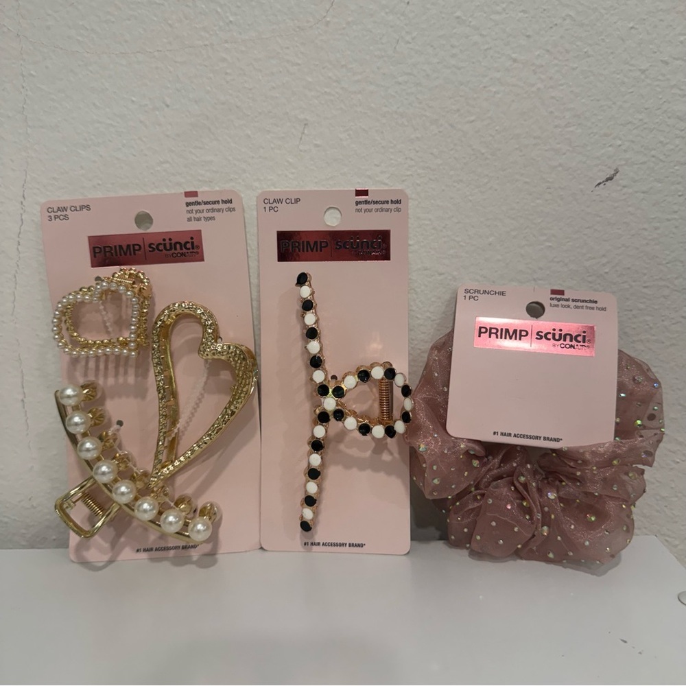 Primp Scunci by Conair Pearl Hair Claw Clips & Scrunchie Bundle
